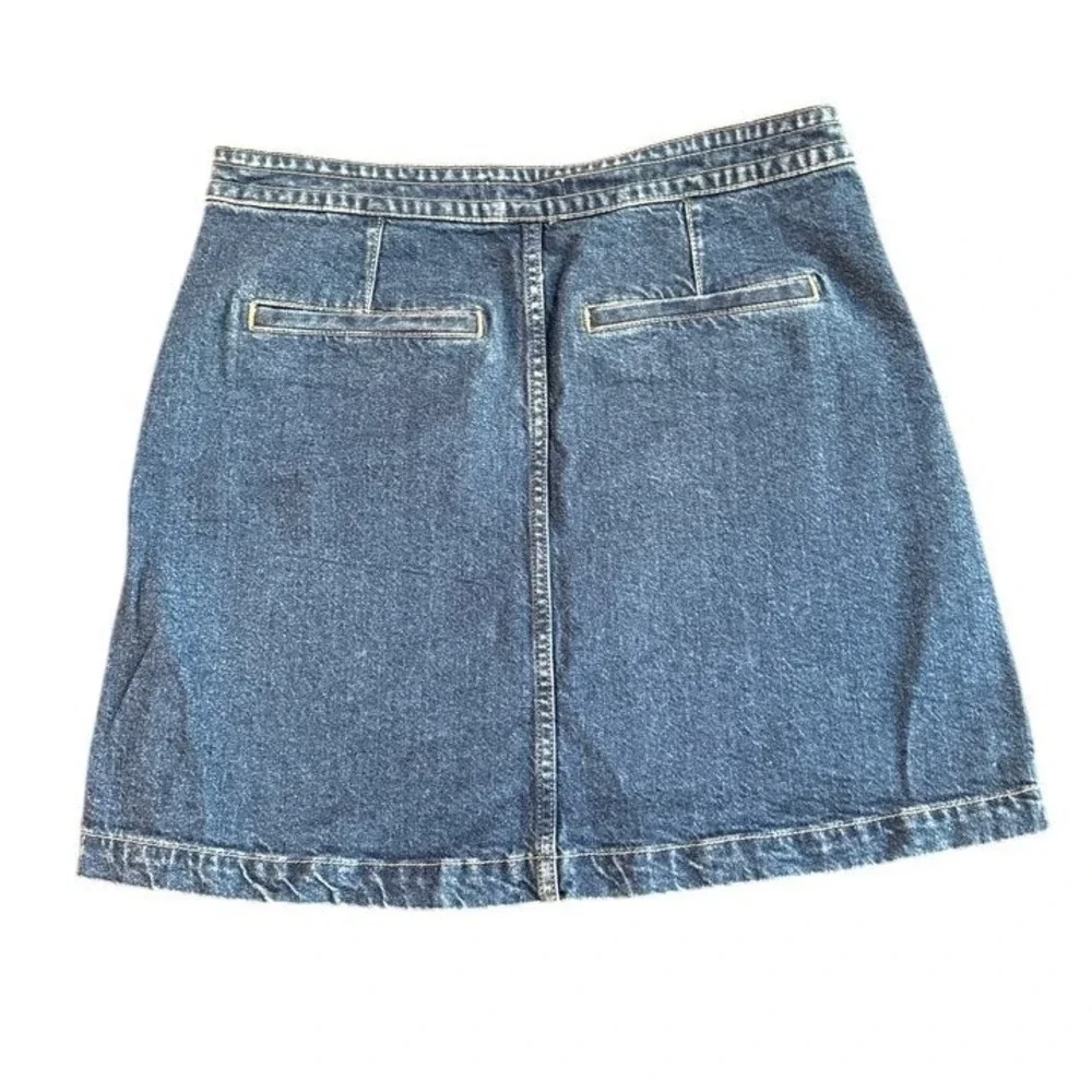 LOFT Denim Mini Skirt Dark Wash Side Zip Front Patch Pockets Size 6